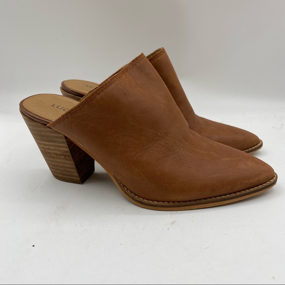 Lucky Brand Women's Aronny Brown Leather Pointed Toe Heel Mules size 6.5